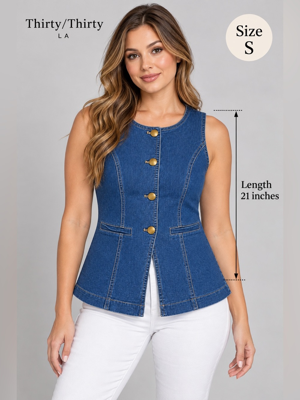 Women's Thirty/Thirty LA Denim Button-Front
Vest - Sleeveless Jean Vest